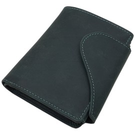 myledershop Full Cowhide Leather Women's Portrait Format Wallet/Purse with Outer Latch and RFID & NFC Protection Including Sewing Kit, Without embossing, dark green, Modern