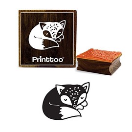 Printtoo Square Wooden Rubber Stamp Sleeping Fox Pattern Scrap-Booking Block-2 x 2 Inches