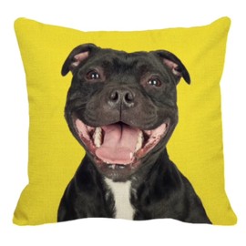 The Beach Stop Decorative Staffordshire Bull Terrier Dog Scatter Cushion Cover | Home Decor Gift Idea for Staffie Lovers | 45x45cm 18x18” | Yellow Staffy
