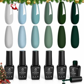 Beetles Gel Nail Polishes- Misty Forest Gel Nail Polish Set, 6 Colors Baby Blue Green Gray Dark Green Gel Polish Kit Nail Gel Polish Soak Off Nail Lamp Gel Nail Kit Varnish Manicure Christmas Nail