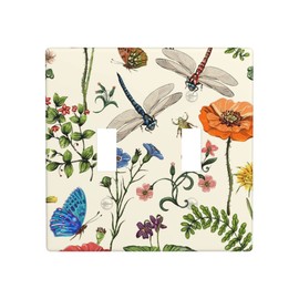Flowers Butterflies Print Light Switch Cover Decorative 2 Gang Double Toggle Switch Plate Covers Botanical Insects Wall Plates for Light Plates Switch Covers for Room Home Decor