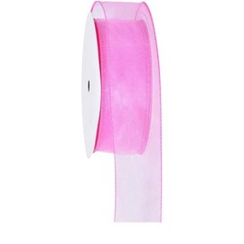 Sheer Organza Wired Ribbon for Christmas Tree, Gift Wrapping, Wedding Bouquets, Holiday Crafts (Pink, 1-1/2 Inch)