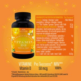 Hallingers Vitamin D3 Kinder Bienen - Vitaminherzen Tropical Fruit 120 vegane Gummies 1000 IE Vitamin D3 hochdosiert, 25 mcg pro Herz (Dose) - Ostergeschenke Osterkörbchen Ostereier & als Osterdeko |