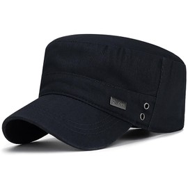 Initlove Cadet Army Cap Military Unisex Flat Top Hat for Men Women Black