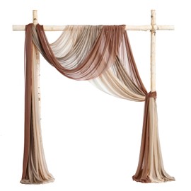 Ling's Moment Deluxe Wedding Arch Draping Fabric, Easy Hanging Chiffon Sheer Drapes, Wrinkle Arbor Backdrop Durable Wedding Decorations for Ceremony Outdoor 3 Panels Curtain,26ft,Brown