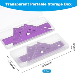 PATIKIL Triangular Ruler Set, 15cm Metric Aluminum Ruler, 45°60°Triangular Ruler and Protractor, 4 Packs, Purple