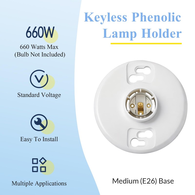 Saysurey 20 Pcs E26 Medium Base Ceiling Lamp Holder Keyless
