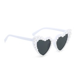 FangBoJie Heart Sunglasses Pearl, Retro Heart Sunglasses, Pearl Heart Glasses, Heart Glasses, White Wedding Shaped Sunglasses, Bride Vintage Women's Heart-Shaped, White