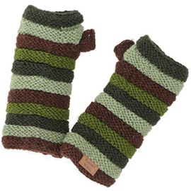 GURU SHOP Ringed Hand Warmers from Nepal, Hand Knitted Virgin Wool Pulse Warmers, Men/Women, Green, Size: One Size, olive green