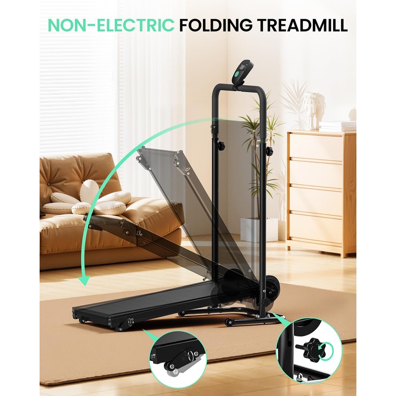 AKLUER Manual Treadmill with Incline - Dual Flywheel, Non-Electric for