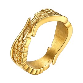 Bestyle Antique 18K Gold Plated Couple Ring for Women Men Feather Lover Angel Wing Rings Gold Wedding Bands Vingage Promise Rings forHusband/Wife/Lovers/Couple, Size 11