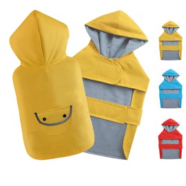BECNBEAU Dog Raincoat Dogs Rain Jacket Lined Reflective Poncho Rainwear Waterproof Pet Clothes Pocket Hooded Leash Hole Adjustable Small Dogs,Yellow,XL,Back Length 14.0 Inch