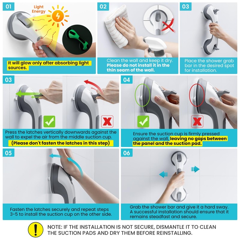 TAILI Grab Bars for Seniors Glow in the Dark, Max