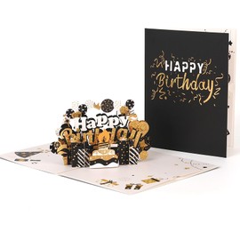 Koboko Birthday Card, 3D Pop Up Cards, Black Gold Birthday Card, Birthday Gifts, Pop Up Birthday Cards with Envelope, Happy Birthday Cards for Children, Men, Women and Friends
