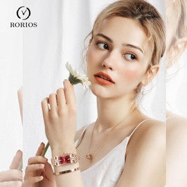 RORIOS Women's Watch, Stylish, Simple, Quartz Band, For Work or School Commute, Casual, Christmas, Birthday, Gift for Woman, red, Bracelet Type