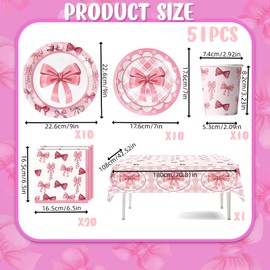 Pink Bow Party Tableware,Disposable Tableware Set,Pink Bow Theme Disposable Paper Plates,Disposable Tablecloth,Napkins,Disposable Paper Cups,Birthday Party Decoration
