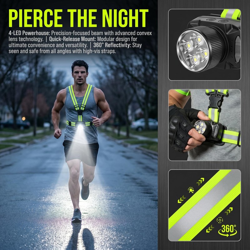 eefaYIYIFA LED Reflective Running Vest, 2-Piece Rechargeable LED Armband Set,
