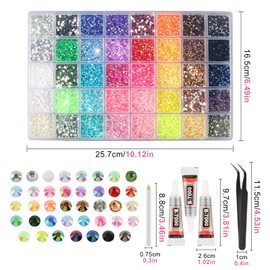 40 Colors Jelly Rhinestones Kit, 3 mm Flatback Resin Jelly Gems with AB Coating, 40 Compartment Storage Box, Includes 3 x 10 mL Glue, Tweezers and Wax Pickup Pencil for DIY Crafts