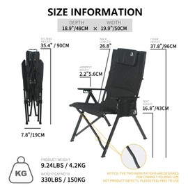 ARURU Aluminum Reclining Camping Chair, Heavy Duty Folding Lawn Chairs with 4-Stage Adjustable High Back for Adults, Compact Foldable Outdoor Patio Reclining Chair (Black, 1 Pack)