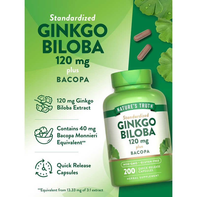 Ginkgo Biloba 120mg | Plus Bacopa | 200 Quick Release