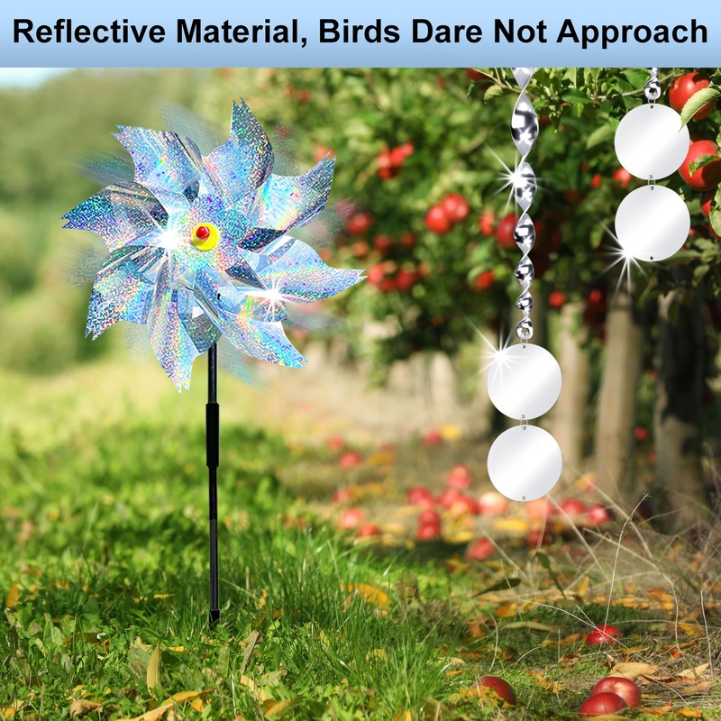 Pigeon Deterrent 4 Windmills+6 Reflective Bird Deterrent Rods+12 Reflective Discs