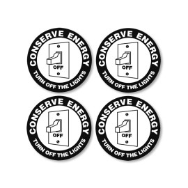 American Vinyl 2x2 inch BLACK Pack Of 4: Conserve Energy Turn Off The Lights Stickers (decal)