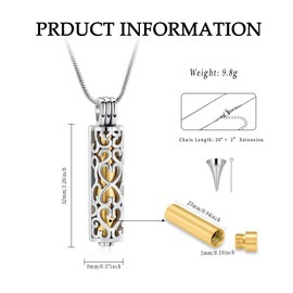 VCCWYQK Hollow Cylinder Urn Necklace for Ashes for Women Men Cremation Jewellery Keepsake Ash Pendant, Stainless Steel, No Gemstone