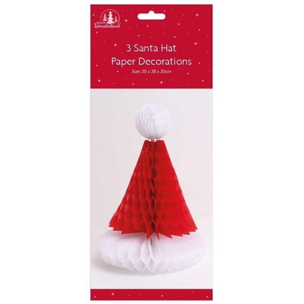 3 x Honeycomb Santa Hat Party Xmas Decoration Tablescape Window