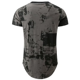 KLIEGOU Mens Hipster Hip Hop Ripped Round Hemline Pattern Print T Shirt 86 Gray S