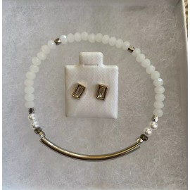 Park Lane Silver Tone Bracelet and Rectangle Stone Stud Earrings Set, New in Box