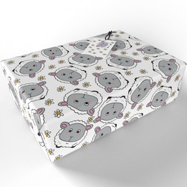 Luxury ECO Gift Wrap - 6 sheets/tags - Childrens Sheep and Daisies White - Birthday - Recycled & Recyclable Wrapping Paper - Re-wrapped