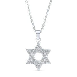 Cubic Zirconia CZ Accent Traditional Religious Magen Judaic Hanukkah Intertwined Star Of David Pendant Necklace For Women Teen Bat Mitzvah .925 Sterling Silver