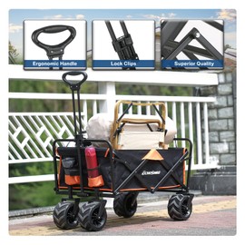 EchoSmile Heavy Duty 350 Lbs Capacity Collapsible Wagon, Outdoor Folding Camping Wagons, Grocery Portable Utility Cart, Adjustable Rolling Carts, All Terrain Sports Wagon with Big Wheels by Boahaus