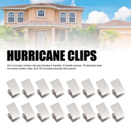 16 Pack Hurricane Board Up Clips, Stainless Steel Clips and Screws for 1/2 inch Plywood, Hurricane Window Clips with 4 Handles, 8 Handle Screws, OSB, Brick, Concrete