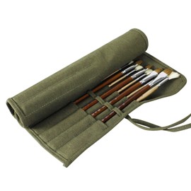 SEDEX 22 Slot Pencil Roll Up Case Portable Canvas Artist Paint Brush Holder Large Capacity Drawing Pen Pouches Cases Bag Storage Paintbrush Organizer Teenage Girls Boys Stylish Stationery, Army Green