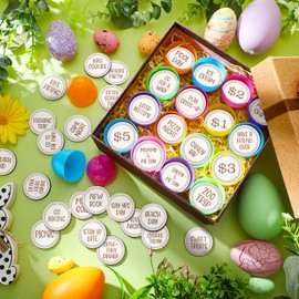 Seeloowy 36 Pcs Easter Egg Tokens Easter Egg Fillers Wood Easter Reward Tokens Easter Party Favors Easter Gift for Kids Easter Basket Stuffers Gifts(Round)(Round)