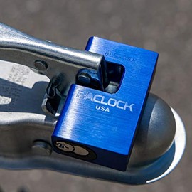 PACLOCK's UCS-88A Trailer Coupler Lock, Buy American Act Compliant, Blue Anodized Aluminum, High Security 6-Pin Cylinder, One Lock Keyed to a Number U-Pick! w/ 2 Keys, Hidden Shackle