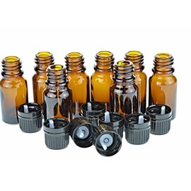 Wild Essentials 10ml Amber Glass Bottles with Euro Dropper Caps - Great for Essential Oils, Perfumes and DIY Aromatherapy - Easy to Fill, Clean and Reuse - Protective and Durable (8)
