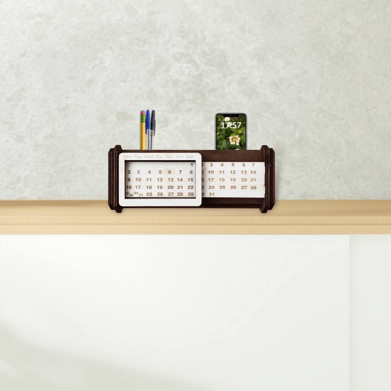 Perpetual Calendar Wooden Desk 3D Version Different Table Models Rotating