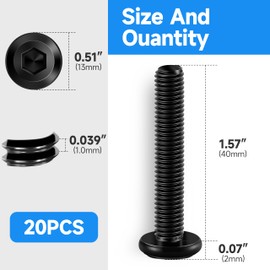 20Pcs M6 Bolt M6 x 40mm Flat Head Socket Cap Screw Bolts, Allen Socket Drive M6 Screws Assortment, Stainless Steel Black Oxide M6x1.0 Bolt by Marysino