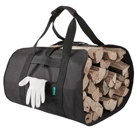 Firewood Carrier, Canvas Wood Carrier for Firewood, Waterproof & Heavy Duty Log Carrier Bag with Handle, Wood Tote for Fireplace, Camping, Home, Outdoor and Fire Stove (Black)
