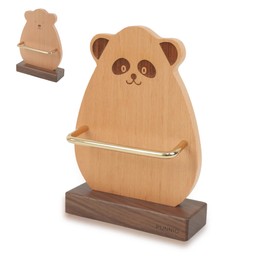 PUNNIO Coffee Filter Holder, Cone Coffee Filter Holder for Counter, Walnut & Beech Wood & Brass (panda)