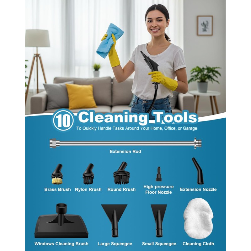 Zerpyor Handheld Steam Cleaner, 2500W Powerful 15sec Heat-up Multipurpose Steamer,