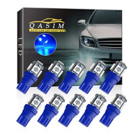 Qasim 194 Led Bulb Blue, T10 W5W 2825 158 192 168 194 Wedge 5-SMD 5050 Ultra Blue LED Light bulb Car Interior Lights 12V DC (Pack of 10)