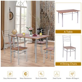 ARLIME Dining Table Set for 4, Compact Rectangular Kitchen Table w/Metal Frame, PU Cushion, Bar Table Set for Apartment, Dining Room, Kitchen, Small Space (Natural)