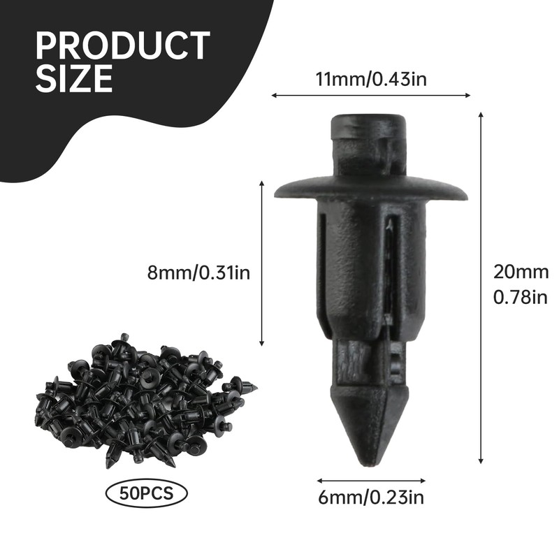 Pack of 50 Plastic Rivets, Expansion Rivets 6 mm, Plastic