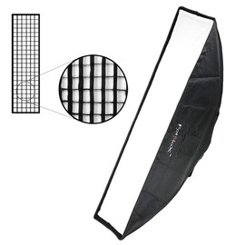Fotodiox Pro 12x56in (30x140cm) Strip Softbox Kit - Standard Softbox with Eggracte Grid and On Camera Flash Speedring