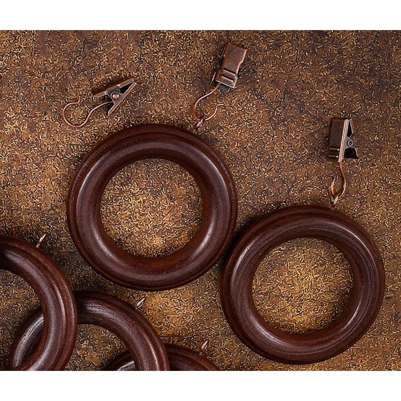 20 Pack Wooden Drapery Curtain Rod Rings with Clips 3