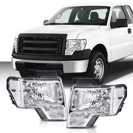 PIT66 Headlight Assembly Compatible with Ford F150 2009 2010 2011 2012 2013 2014 2015 2016 2017 2018 2019 Halogen Headlamps Front Lights Clear Lens