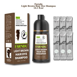 FARNDU Hair Color Shampoo - Various Colors Available - 10 Mins Gray Hair Coverage - Long Lasting - Ammonia-Free -  3-In-1 Gray Hair Coverage - Fruity Aroma(400 mL)-Brown - Color: Farndu-Light Brown Hair Dye Shampoo- 14.1 fl.oz